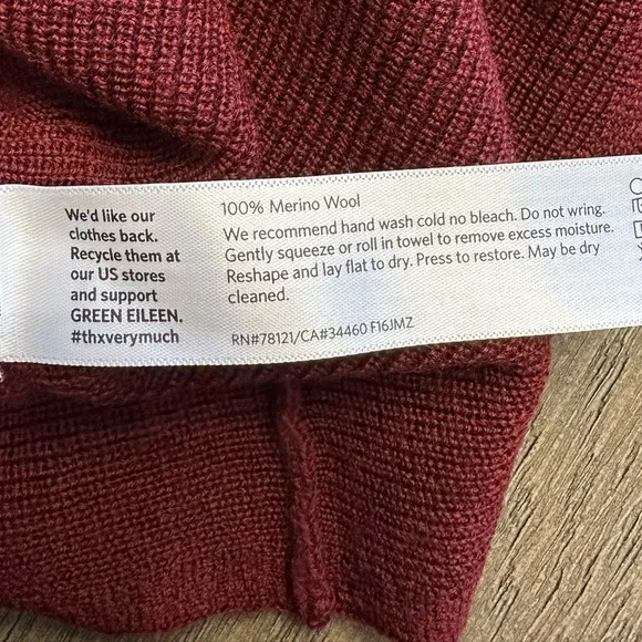 Eileen Fisher 100% Merino Wool Boatneck Boxy Sweater Burgundy Cropped Size M - Picture 7 of 8